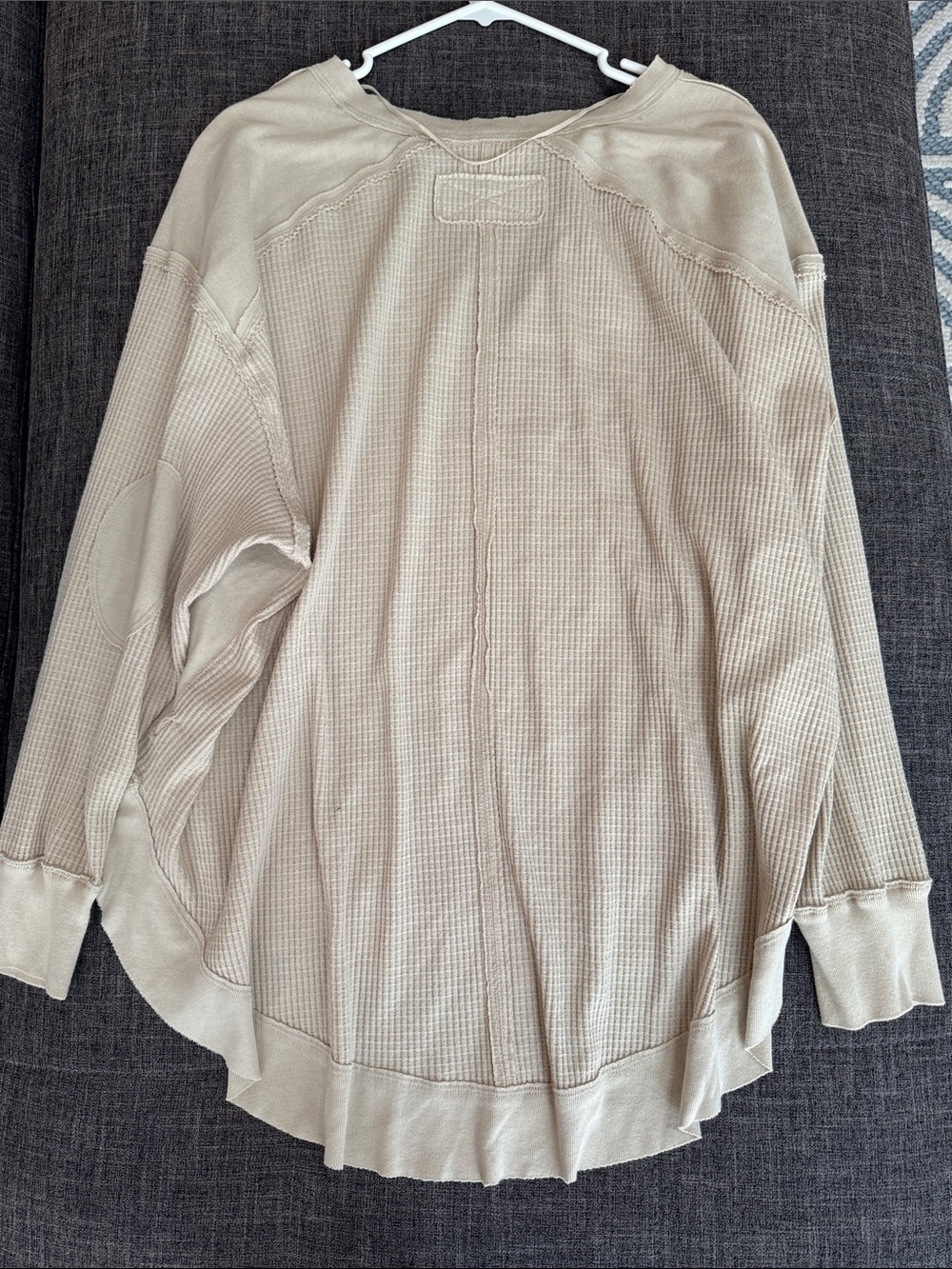 Free People We The Free Owen Thermal Knit Top Large Oversized Waffle Saw Hem - Picture 5 of 8